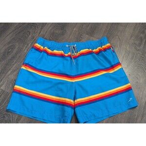 Speedo Mens Blue Striped Lined Mens Size 2XL Swim Trunks Drawstring Waist (227)